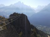 Via ferrata des Evettes: The fantastic final Himalayan Bridge, with a great view of Aiguille Verte in the background