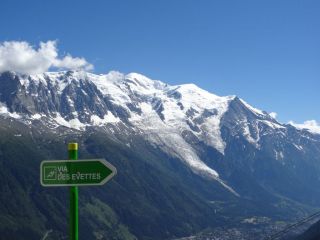 Via ferrata des Evettes: Panneau sur font de Mont Blanc!